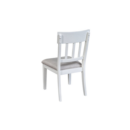 Set of 2 white Donham side chairs by Start2Finish, featuring modern design with smooth wooden legs and contoured seats.