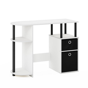 JAYA Simplistic Computer Study Desk with Bin Drawers, White/Black/Black