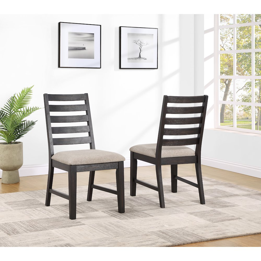 Start2Finish Harington Side Chair set of two with wooden legs and upholstered seats, shown in a modern living room setting.