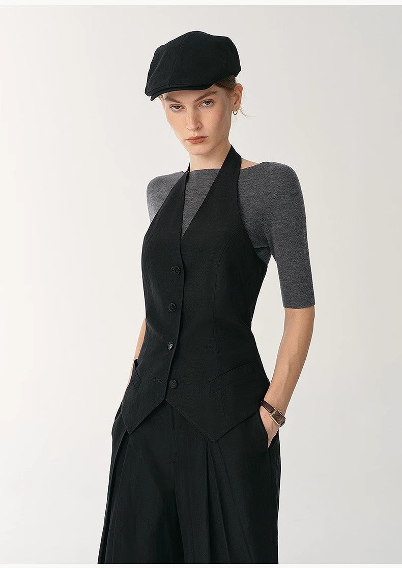 Classic old money style cool feeling silk linen halterneck sleeveless