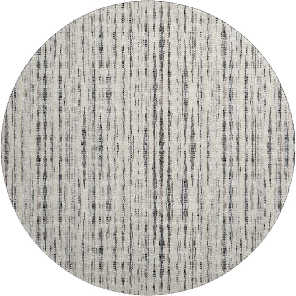 Start2Finish Mayfield beige round rug, 8x8 feet, machine washable, with a soft textured surface and decorative border.