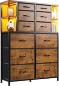 Bedroom Dresser With LED Lights 12 Drawers Rustic Brown
