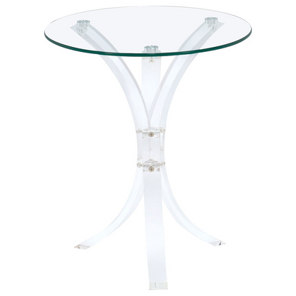 Start2Finish Laning round acrylic side table with clear glass top, modern and sleek design for living room decor.