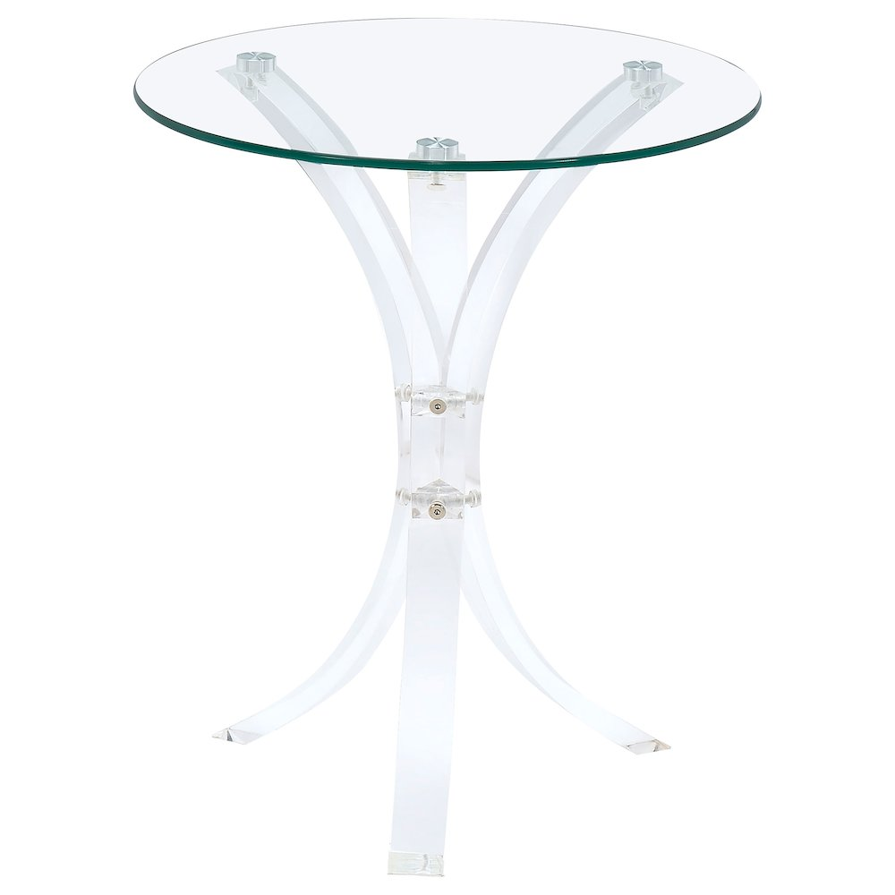 Start2Finish Laning round acrylic side table with clear glass top, modern design, lightweight and stylish for living room or bedroom.