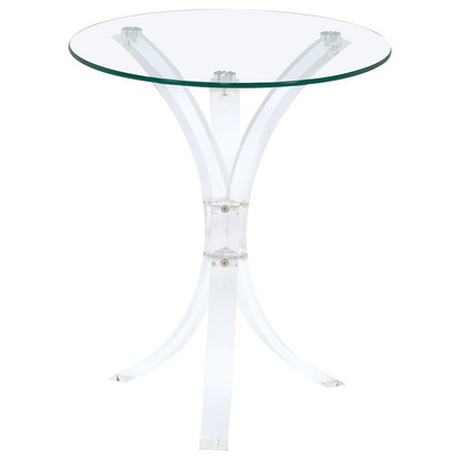 Start2Finish Laning round acrylic side table with clear glass top, modern design, lightweight and stylish for living room or bedroom.