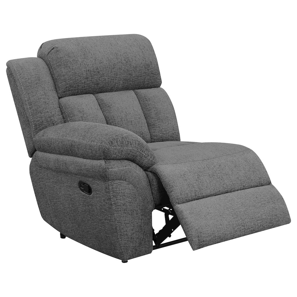 Start2Finish Bahrain charcoal upholstered motion sofa with plush cushions and modern design, perfect for living room relaxation.