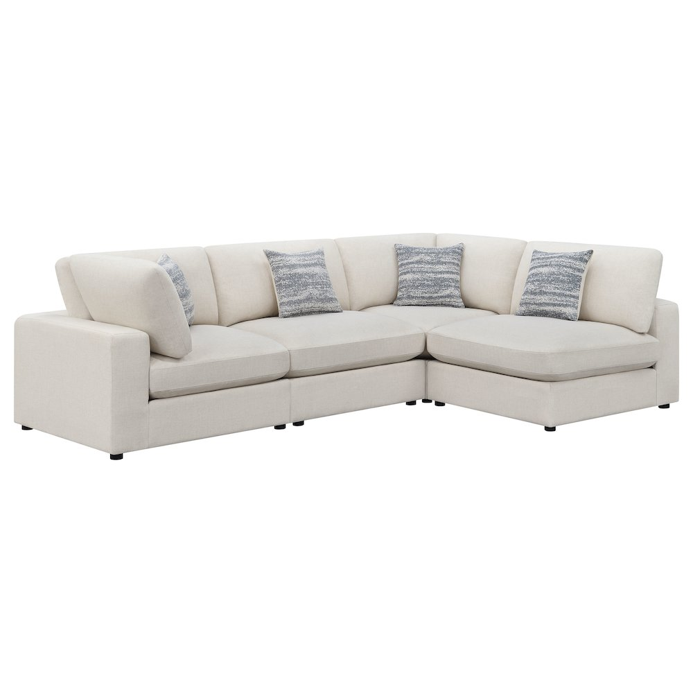 Beige Serene 4-piece upholstered modular sectional sofa by Start2Finish, showing plush cushions and modern design.