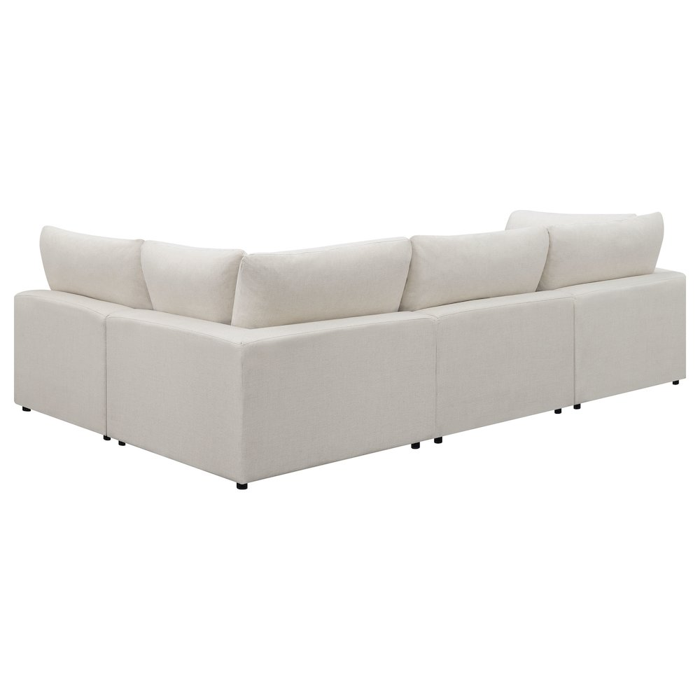 Beige Serene 4-piece upholstered modular sectional sofa from Start2Finish, showing plush cushions and contemporary design.