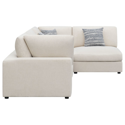 Beige Serene 4-piece upholstered modular sectional sofa by Start2Finish, shown with plush cushions and modern design.