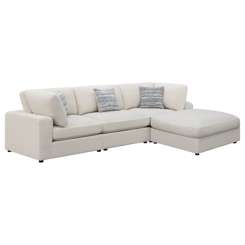 Start2Finish Serene 4-piece beige upholstered modular sectional sofa with plush cushions and modern design.