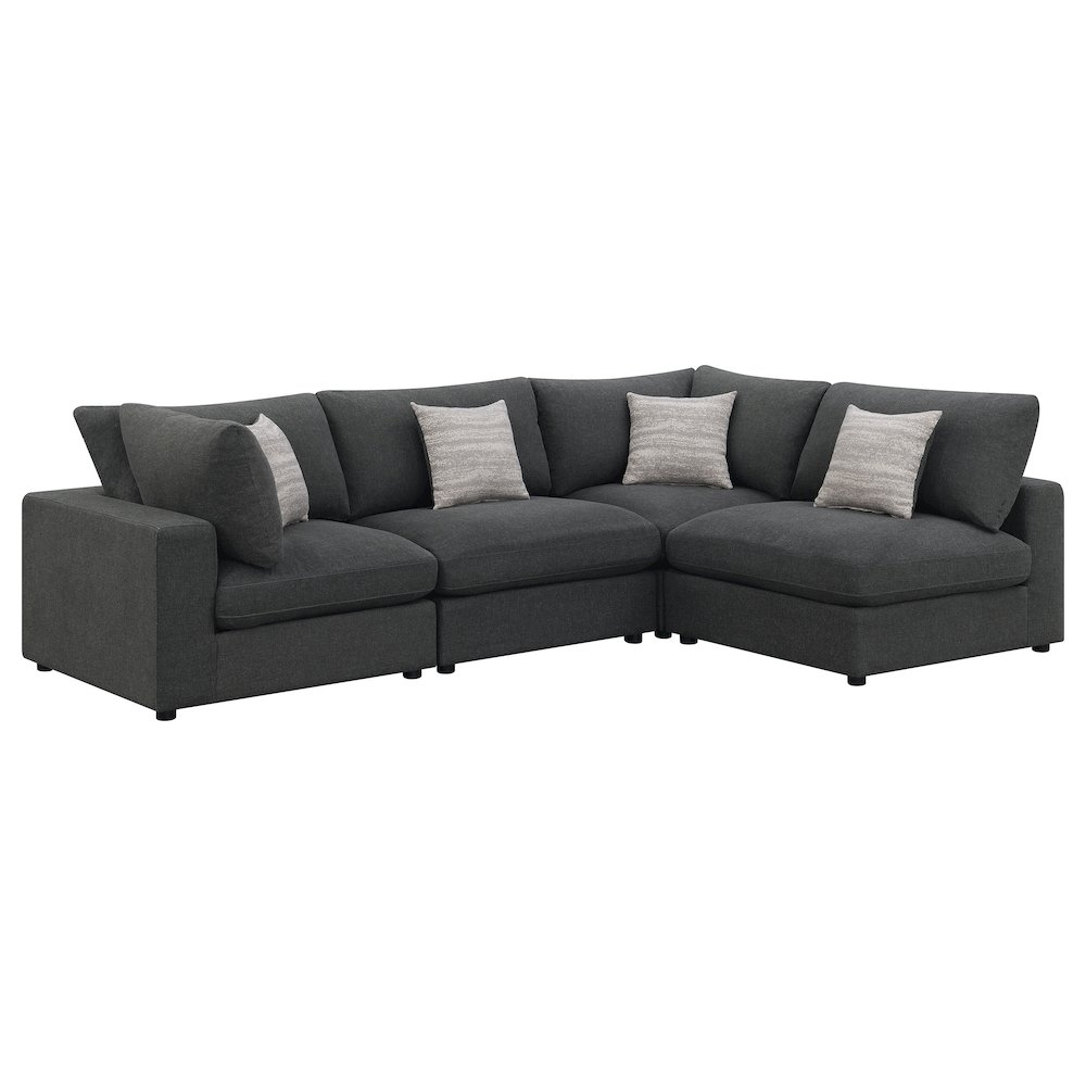 Serene 4-piece charcoal upholstered modular sectional sofa by Start2Finish, showing its plush cushions and modern design.