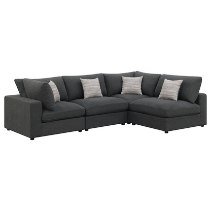 Serene 4-piece charcoal upholstered modular sectional sofa by Start2Finish, showing its plush cushions and modern design.