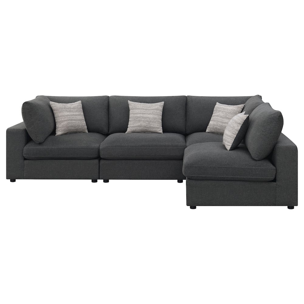 Start2Finish Serene 4-piece charcoal upholstered modular sectional sofa with plush cushions and modern design.
