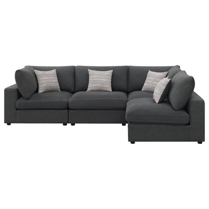 Start2Finish Serene 4-piece charcoal upholstered modular sectional sofa with plush cushions and modern design.