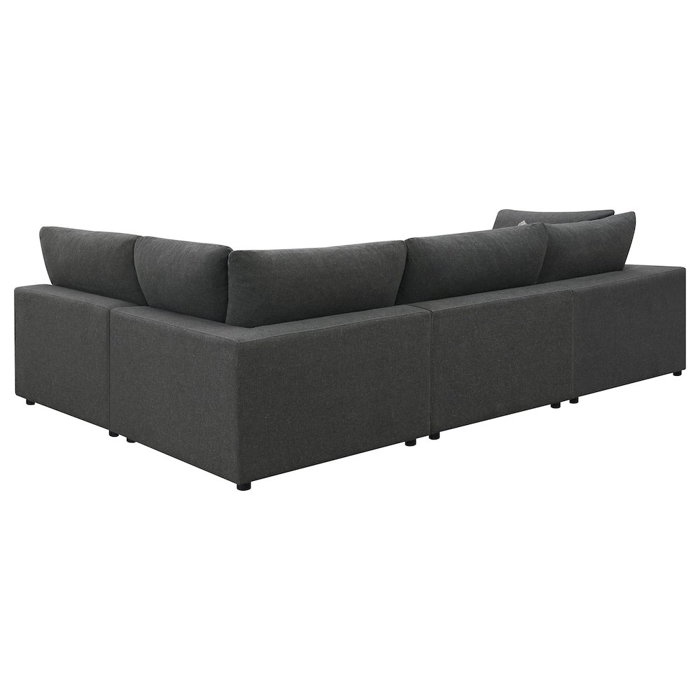 Charcoal upholstered Serene 4-piece modular sectional sofa by Start2Finish with plush cushions and modern design.