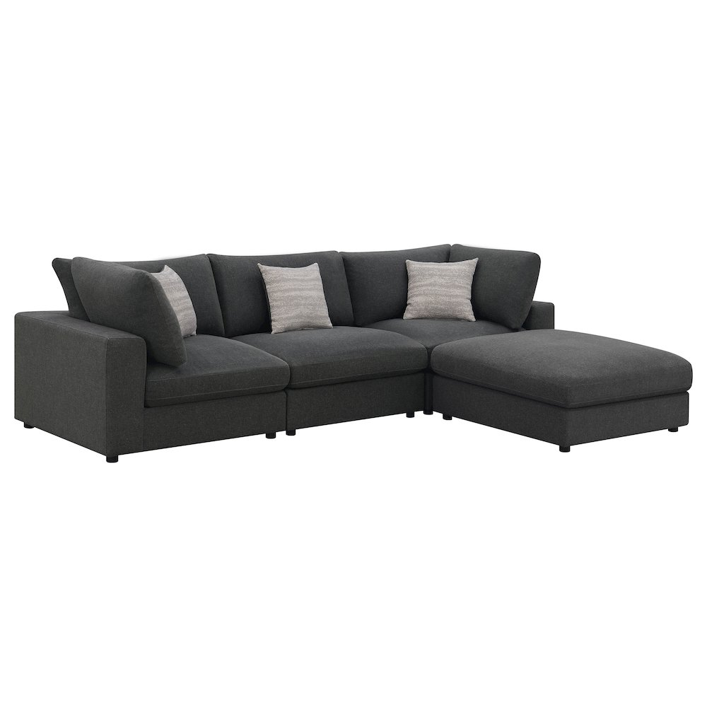 Charcoal Serene 4-piece upholstered modular sectional sofa by Start2Finish, showing plush cushions and modern design in a living room setting.