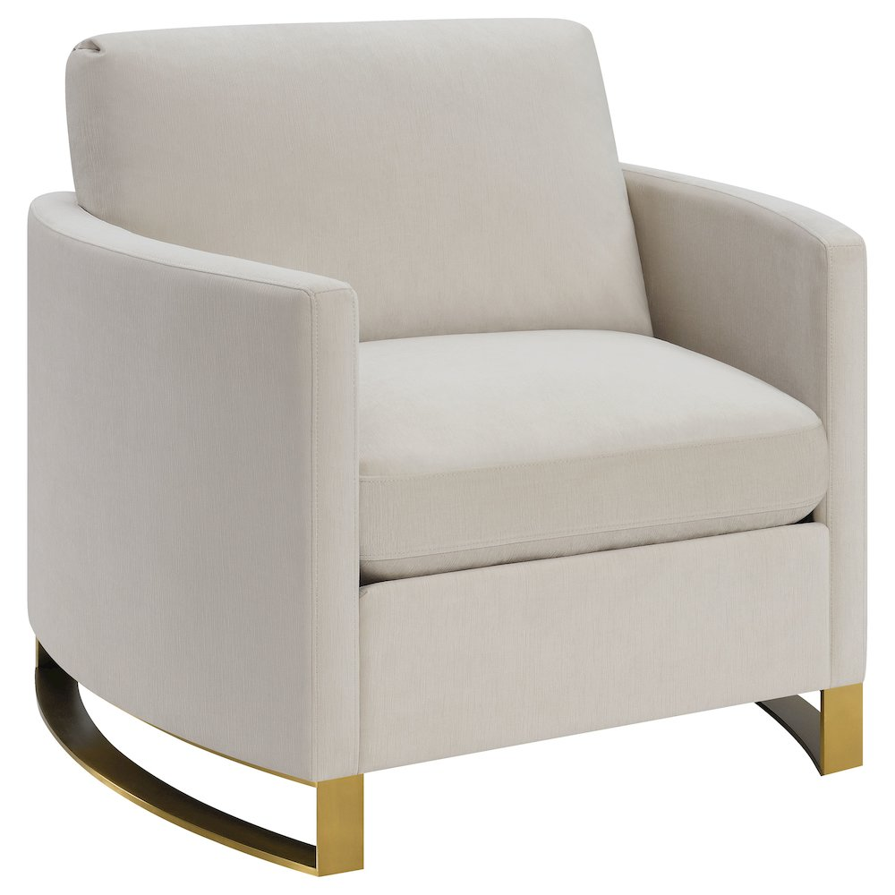 Beige Corliss upholstered arched arm accent chair by Start2Finish, featuring plush fabric and stylish curved design.