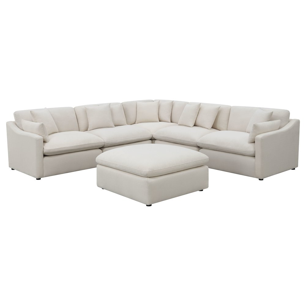 Start2Finish Hobson 6-piece ivory upholstered modular sectional sofa with plush cushions and modern design.