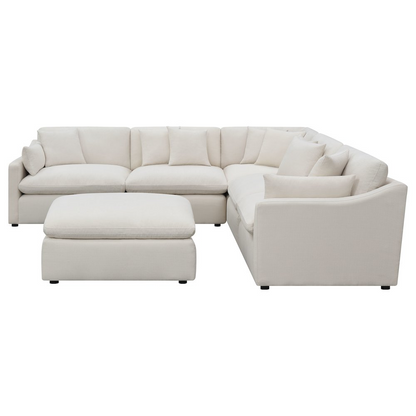 Start2Finish Hobson 6-piece ivory upholstered modular sectional sofa with plush cushions and modern design.
