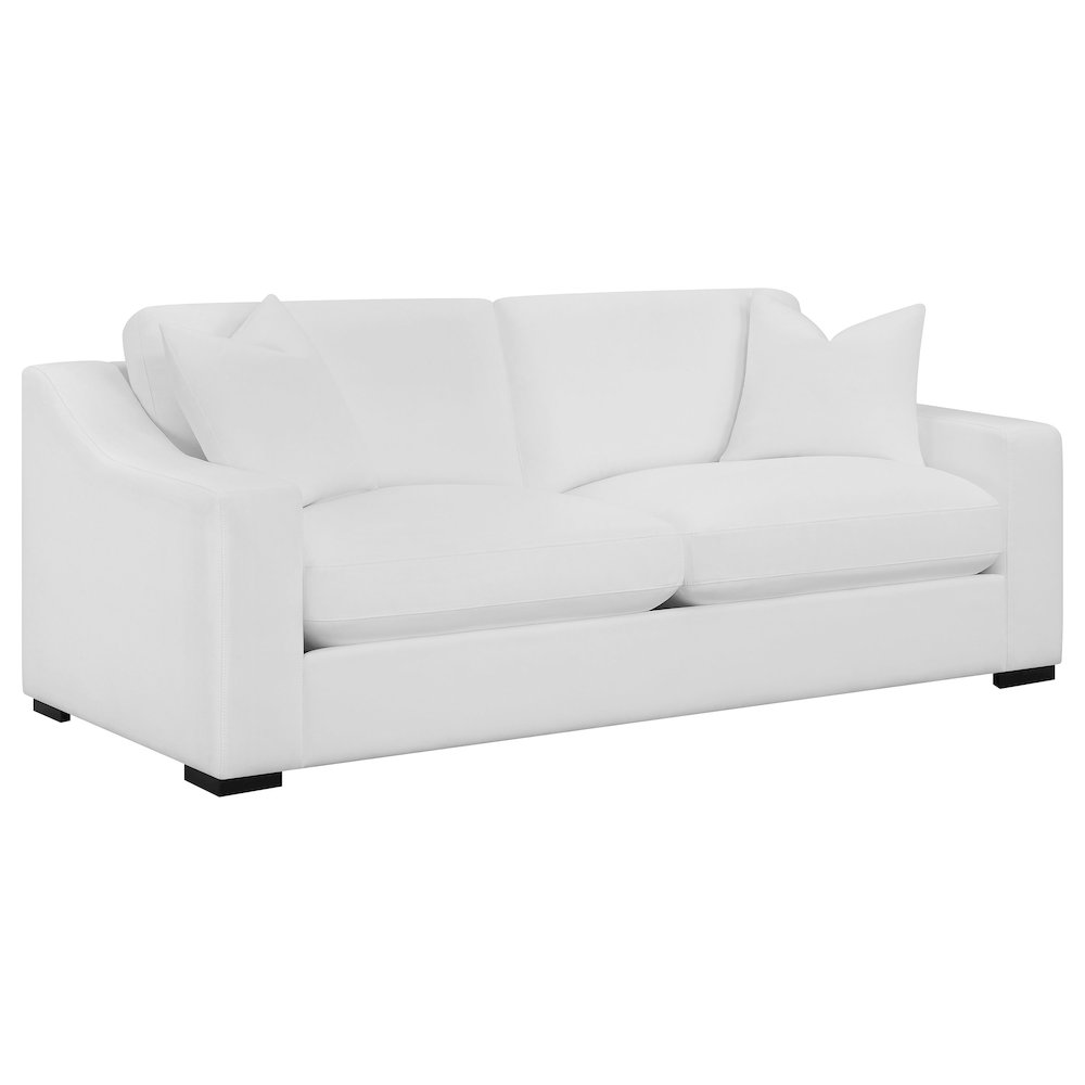 Ashlyn 2-piece upholstered sofa set with sloped arms in white fabric, featuring plush cushions and modern design.