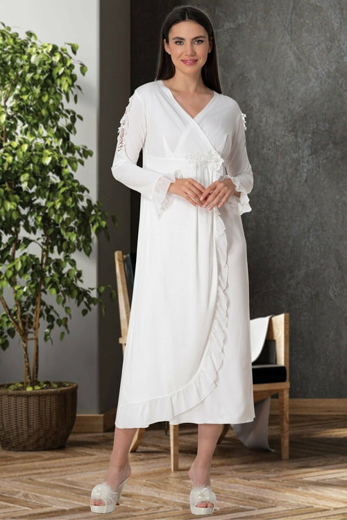 Burgundy Artemis Shopymommy 5522 Guipure double-breasted maternity and nursing nightgown with delicate lace details.