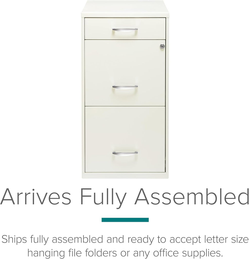 Hirsh 18 Inch Deep 3 Drawer Metal File Cabinet Pearl White