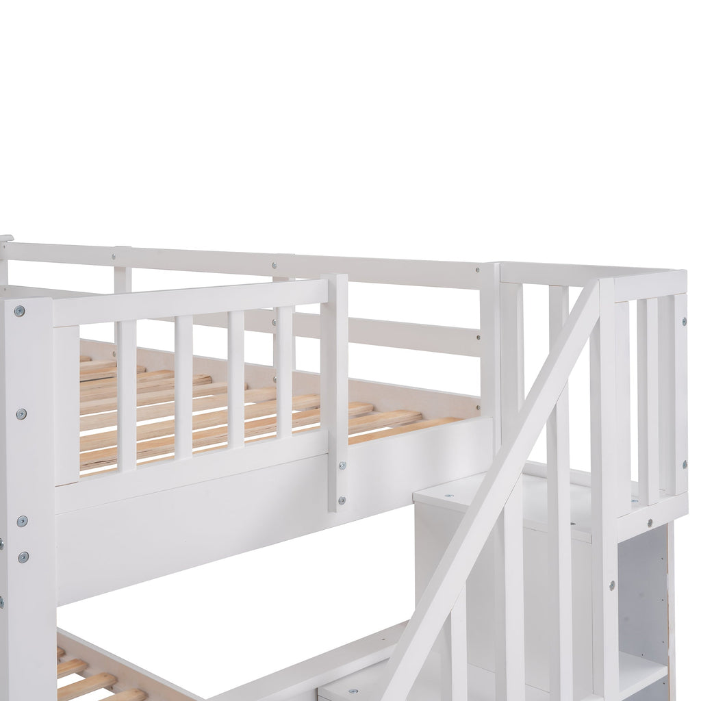 Stairway Twin-Over-Twin Bunk Bed with Three Drawers for Bedroom, Dorm