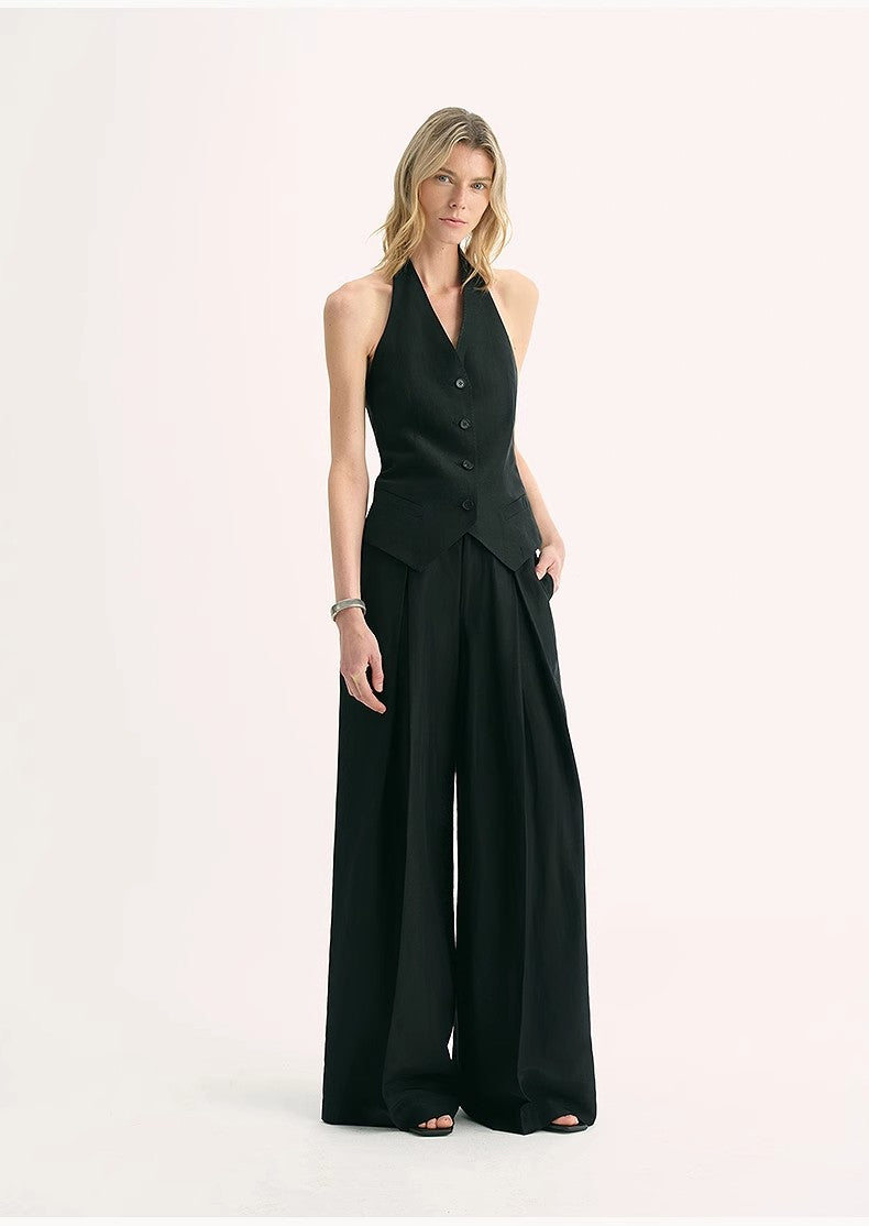 Classic old money style cool feeling silk linen halterneck sleeveless