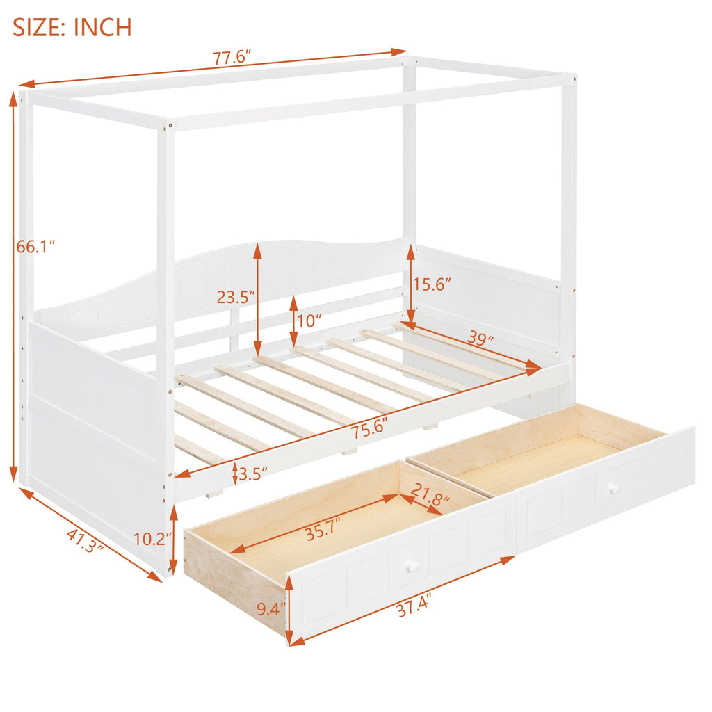Twin Size Canopy Day Bed with 2 Drawers, Canopy Bed Frame for Bedroom