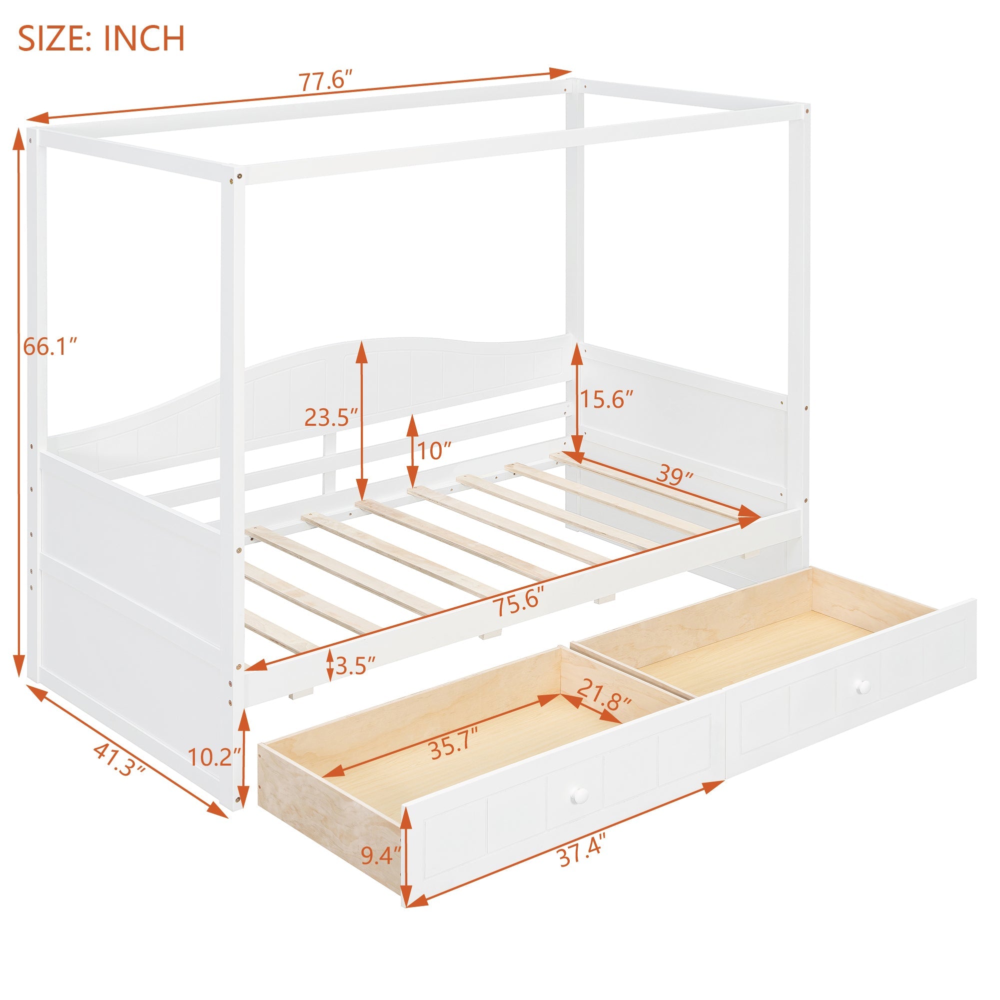 Twin Size Canopy Day Bed with 2 Drawers, Canopy Bed Frame for Bedroom