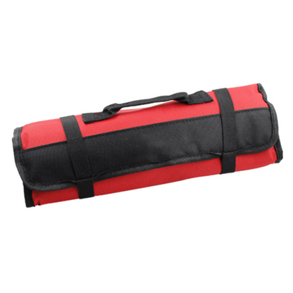 Maroon Asteria portable multifunctional reel type hardware tool tote bag with multiple compartments for tools and accessories.