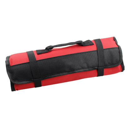 Maroon Asteria portable multifunctional reel type hardware tool bag, tote style with multiple compartments for tools and accessories.