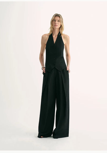 Classic old money style cool feeling silk linen halterneck sleeveless