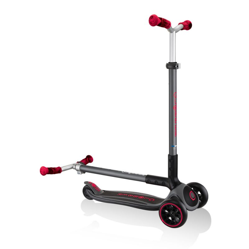 Black Globber Master Prime 3-Wheel Scooter with red accents, featuring sturdy handlebars and smooth wheels for kids&