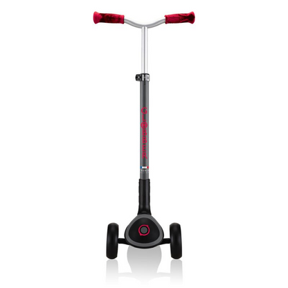Start2Finish Globber Master Prime 3-wheel scooter in black and red, featuring a sturdy frame and three smooth-rolling wheels.