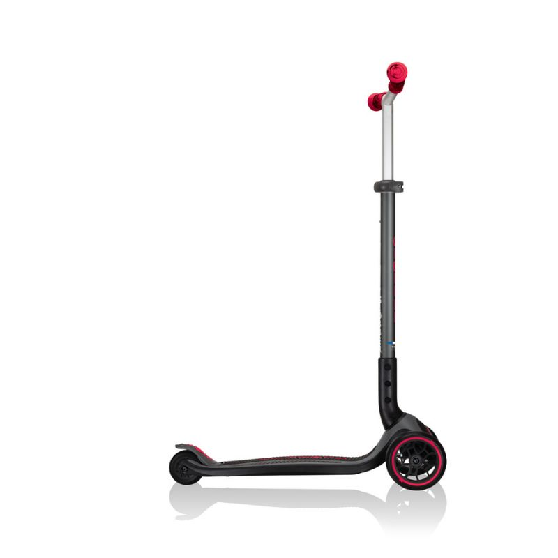 Start2Finish Globber Master Prime 3-wheel scooter in black with red accents, featuring a sturdy frame and three-wheel design for stability
