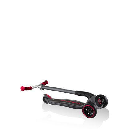 Black Globber Master Prime 3-Wheel Scooter with red accents, designed for kids, featuring sturdy build and easy steering.