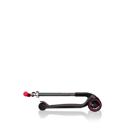 Black Globber Master Prime 3-wheel scooter with red accents, featuring a sturdy deck and adjustable handlebars for kids.