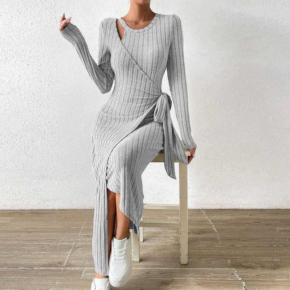European & Egyptian Solid Sleeve Long Dress