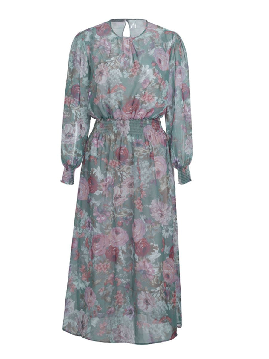 Elegant floral print long dress women two piece