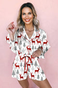 Christmas Velvet Trim Top and Shorts Pajama Set