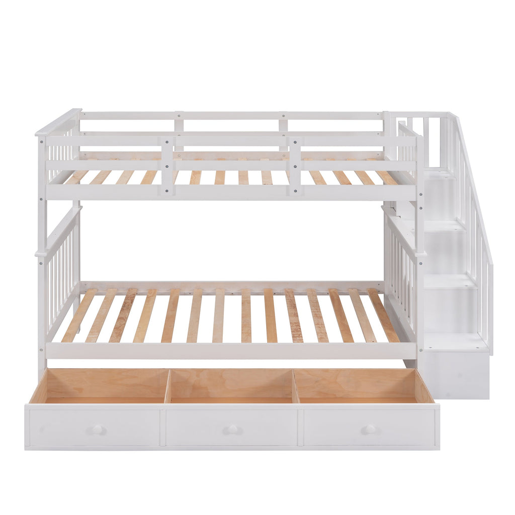 Stairway Twin-Over-Twin Bunk Bed with Three Drawers for Bedroom, Dorm