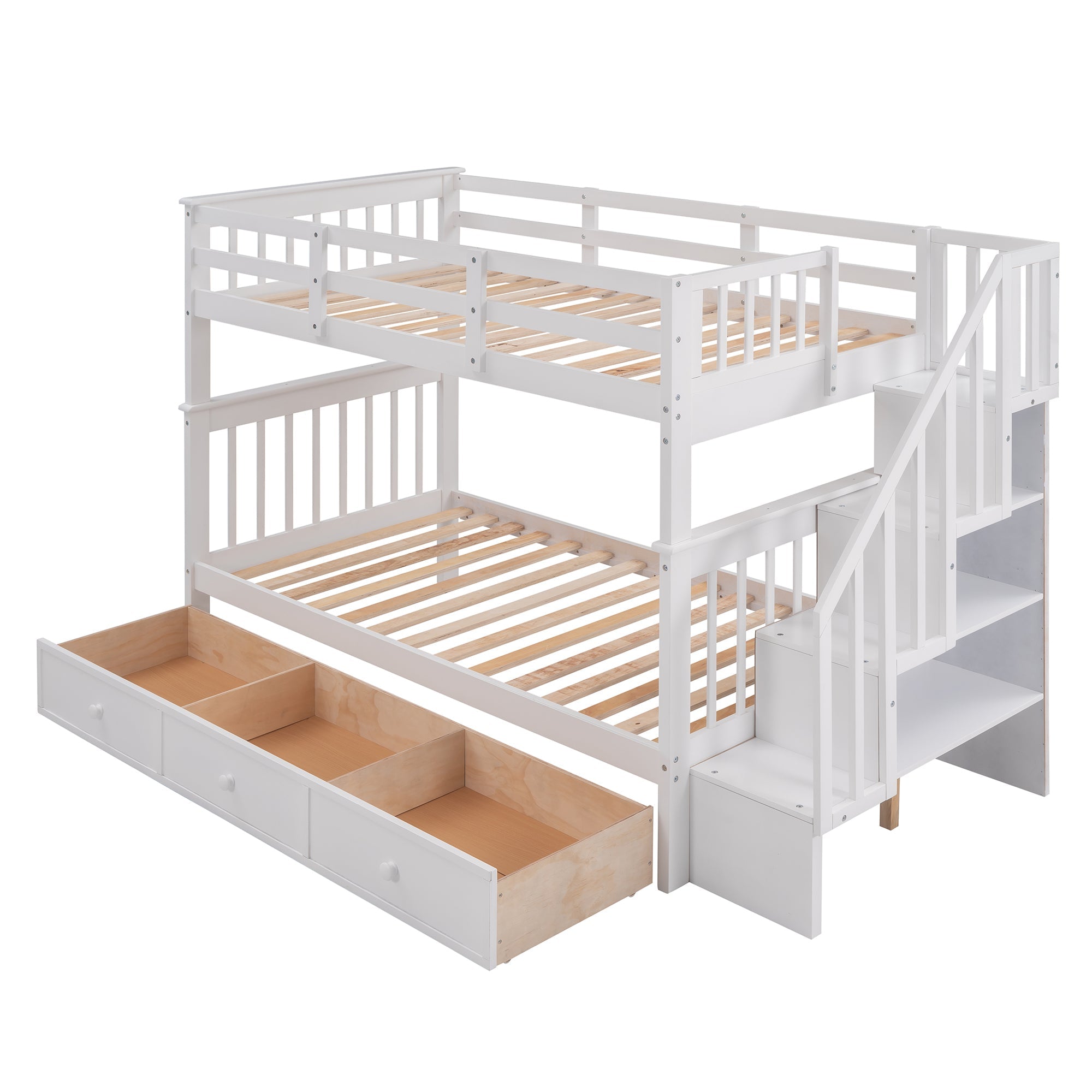 Stairway Twin-Over-Twin Bunk Bed with Three Drawers for Bedroom, Dorm