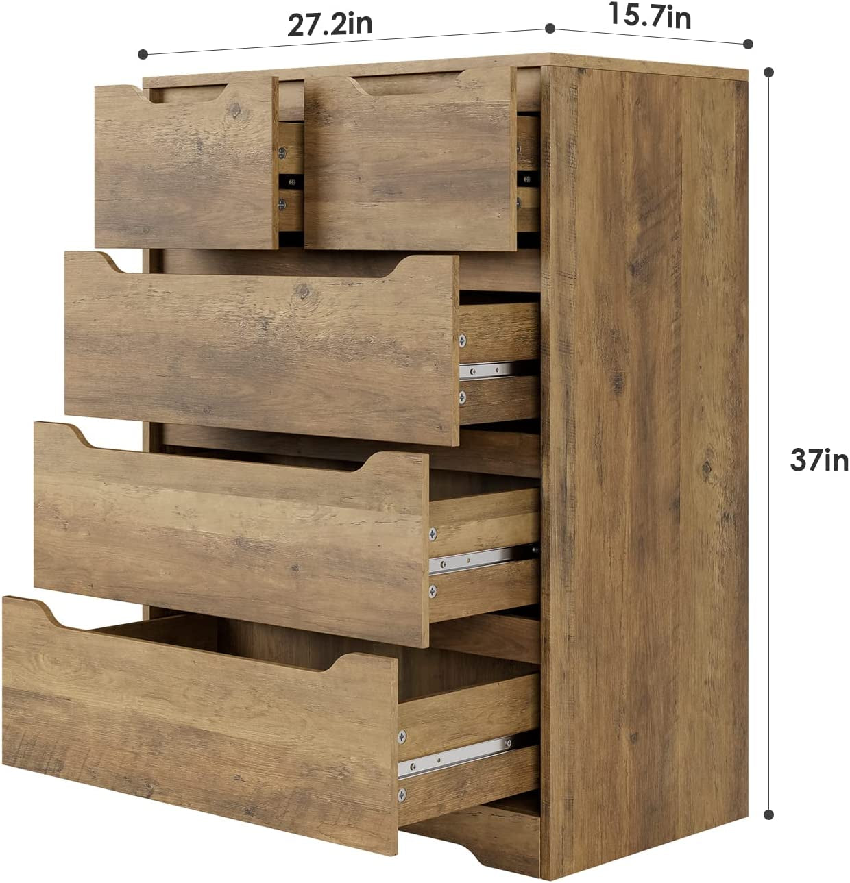 Rustic Brown 5 Drawer Dresser For Bedroom Organization