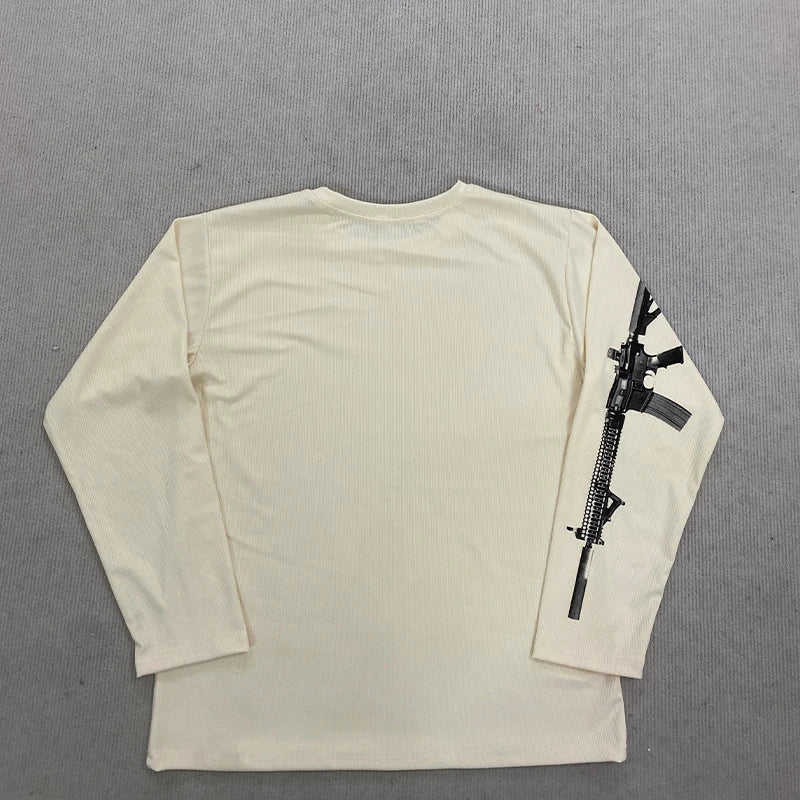 Y2K retro high street design loose gun color round neck sweater gothic punk rock fashion cartoon sweater casual Harajuku sweater