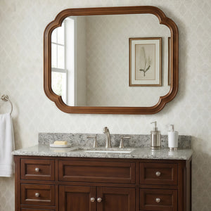 Solid Wood Frame Rounded Corner Decorative Mirror, For Bedroom,