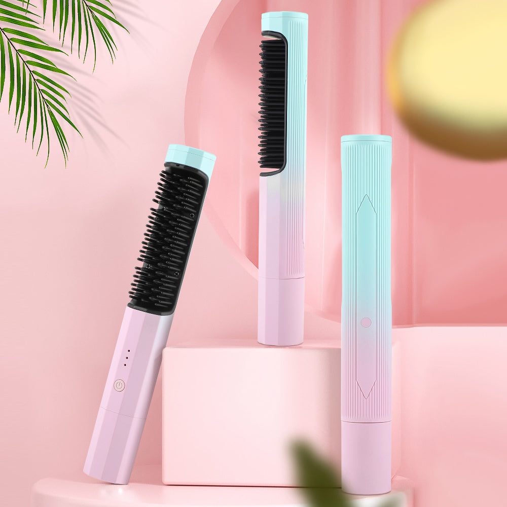Straightening Comb Rechargeable Hair Wireless Straightener Curler Curl