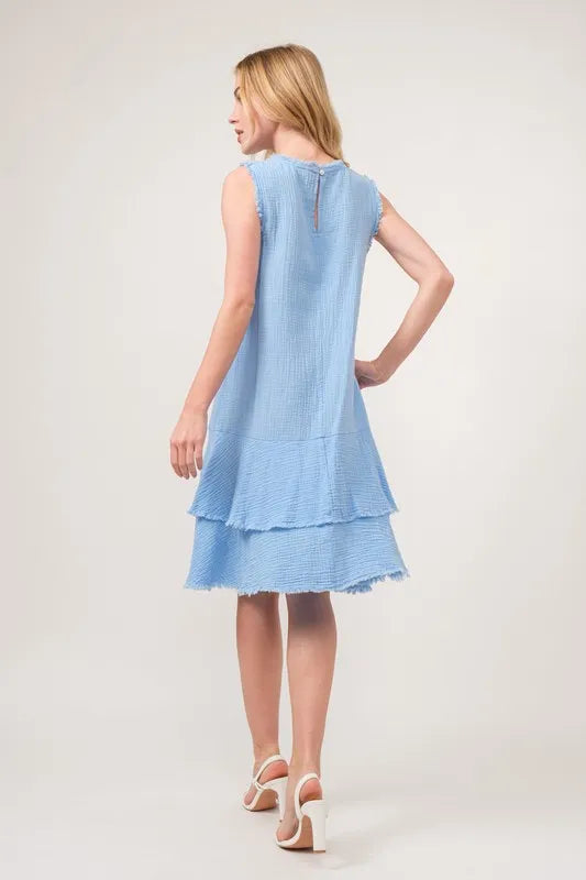 And The Why Washed Fringe Detail Tiered Dress