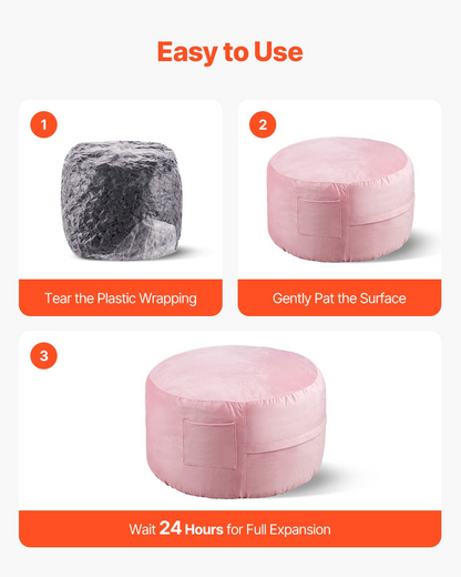 Start2Finish pink VEVOR 3-foot round bean bag chair with washable cover, memory foam filling, soft Dutch velvet for bedroom or playroom.