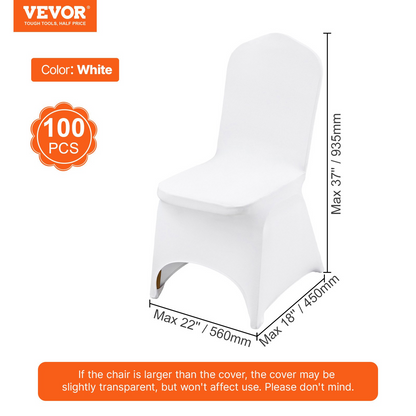 White VEVOR Stretch Spandex folding chair covers, universal fitted protective slipcovers for weddings, parties, and events.